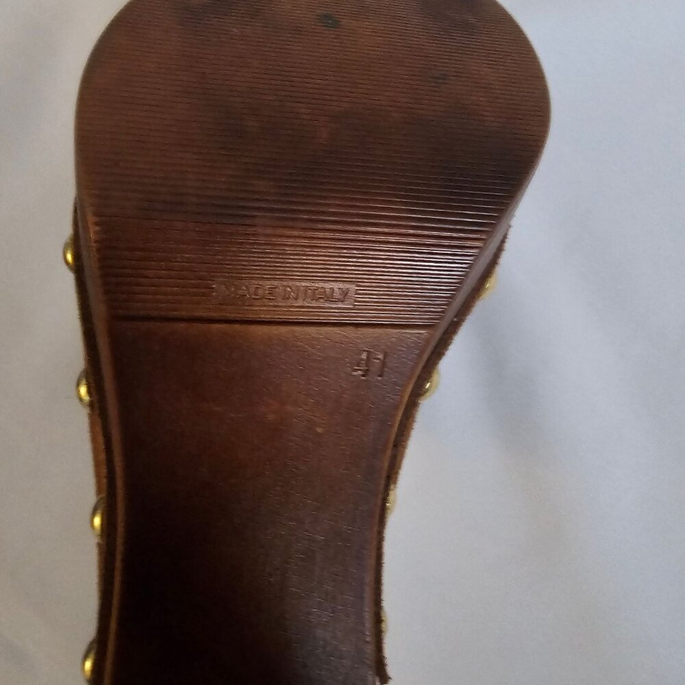 Carlo Pera Brown Suede Chain & Stud Accent Slip On Mule Platform Sandals Size 41 - Picture 6 of 8